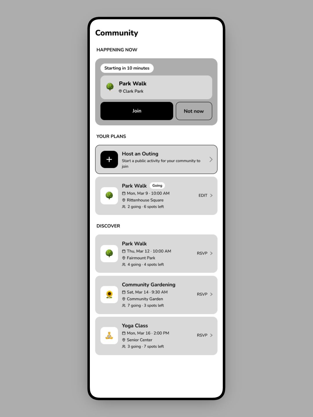Low-fidelity Community wireframe