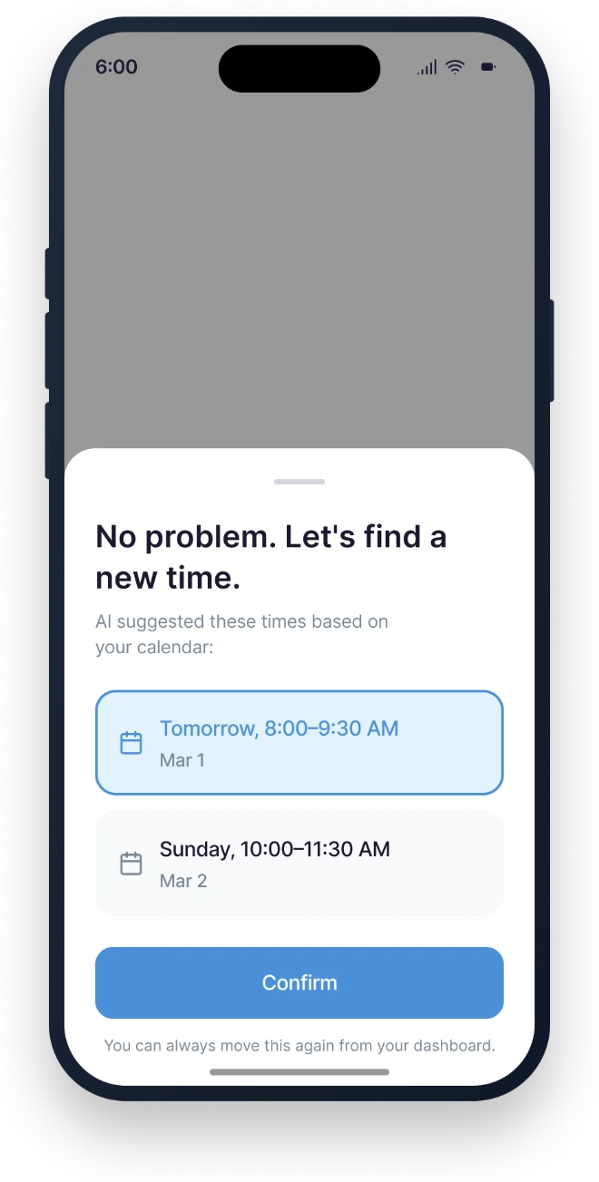 Reschedule modal
